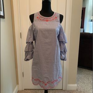 Blue/White Cold Shoulder Dress